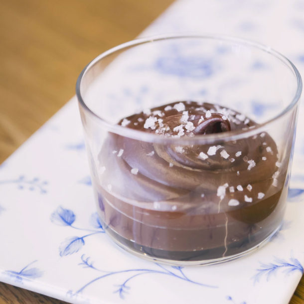 F Olive oil and Fleur de sel chocolate mousse